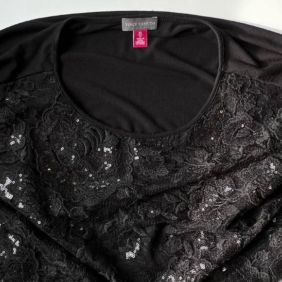 Vince Camuto Lace & Sequin Front Sleeveless T-shirt Top Black - Picture 4 of 12